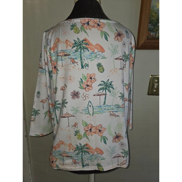 Talbots Petite XLP Tropical Print 3/4 Sleeve Tee - Picture 2 of 6